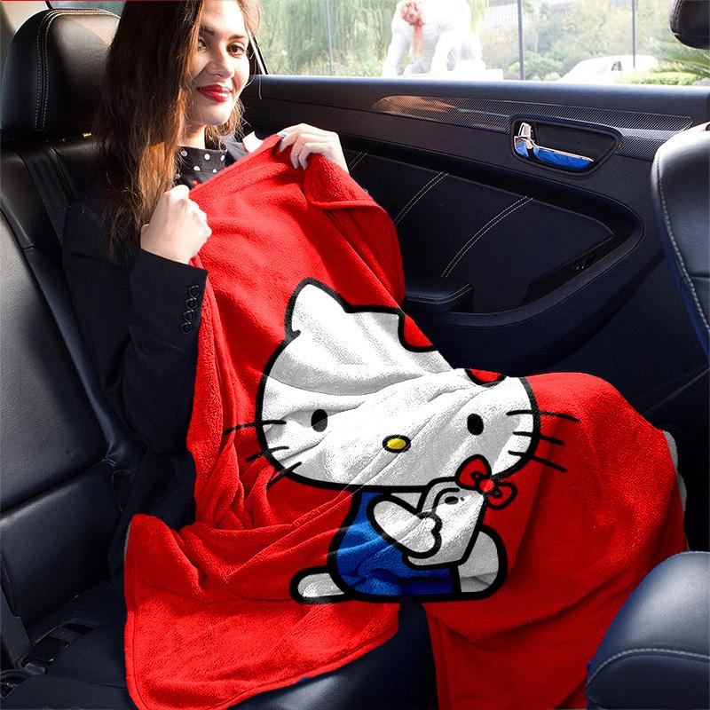 1pc. Hello Kitty Red Background Blanket - Cute Home Decor, Office Napkin, Outdoor Th