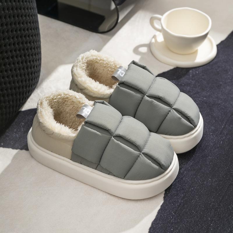 

Женские тапочки на толстой подошве из хлопка с пухом: Теплый, Водонепроницаемый, С плюшевой подкладкой, Идеально подходит для ношения в помещении, Осень/Зима, и для послеродового комфорта. 42-43 (fits 41-42)