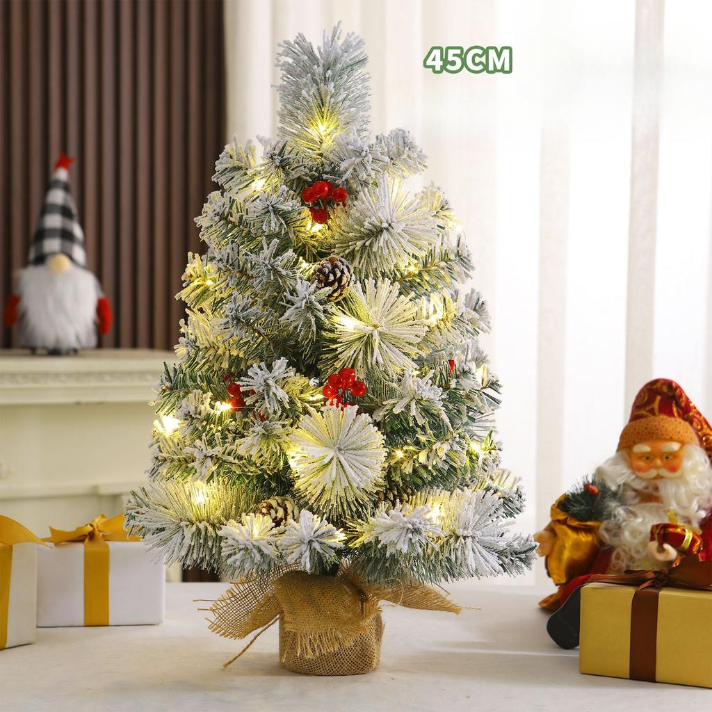 Snow Flocked Mini Tabletop Christmas Tree 45/60CM, Pine Needle PVC Mixed Xmas Tree with Pine Cones & Berries