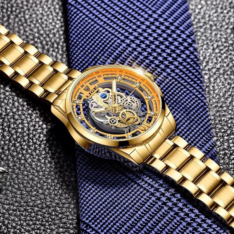 Men Watch Skeleton Quartz Wristwatch Gold Skeleton Retro Man Watch Top Brand Luxury Clock Mens Watches