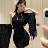 Sexy New Chinese Buckle Lace Stand-up Collar Cheongsam Pure Desire Hot Girl Purple Halterneck Sexy Lingerie Girl
