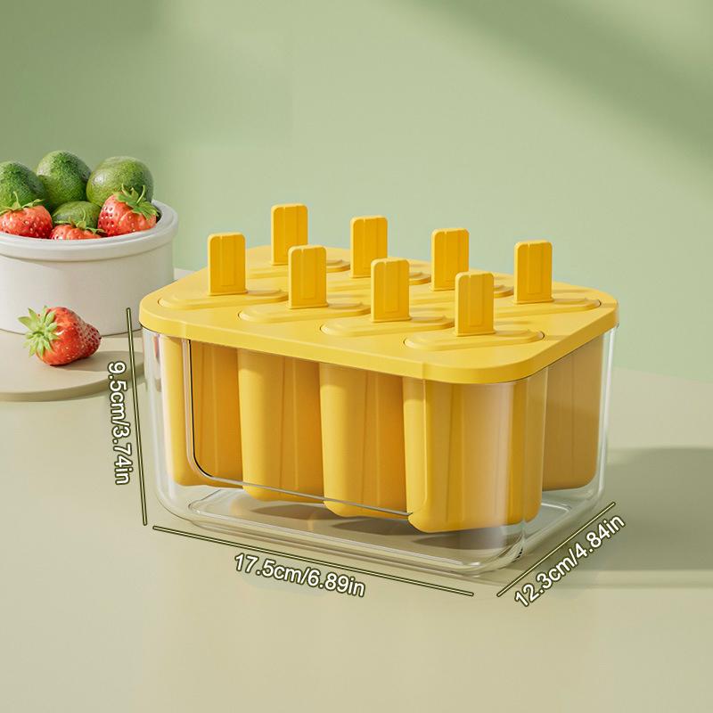 8-Cavity Ice Mold Reusable Easy-Release Freezer Tray With Sticks Silicone Popsicles Maker For Kids Adults Home Party Kitchen