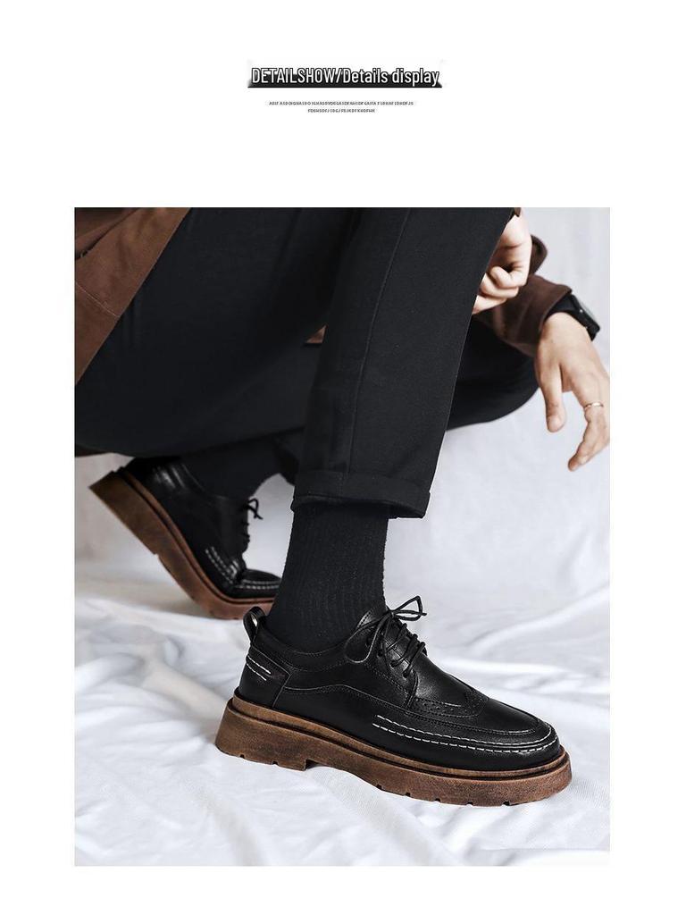 Men's 2025 Autumn British Style Black Derby Formal Leather Shoes