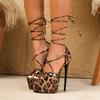 Eilyken Street Style Leopard Print Peep Toe Woman Sandals Elegant Gladiator Thin High Heels Ankle Lace-up Banquet Dress Shoes