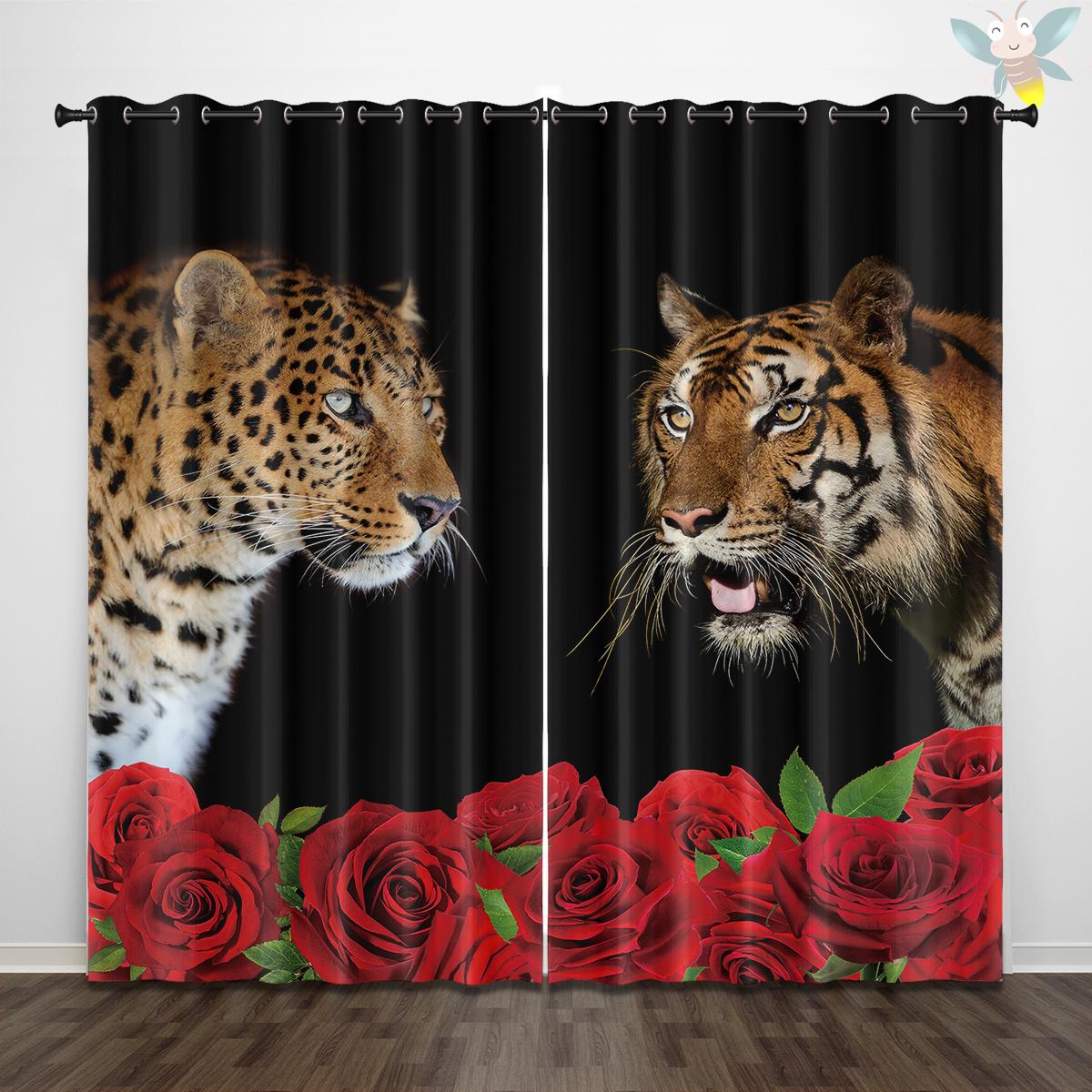 

2 шторы с принтом в виде красных роз и леопардового узора, украсят спальни, гостиные и игровые комнаты. 140x160cm&Grommet Top