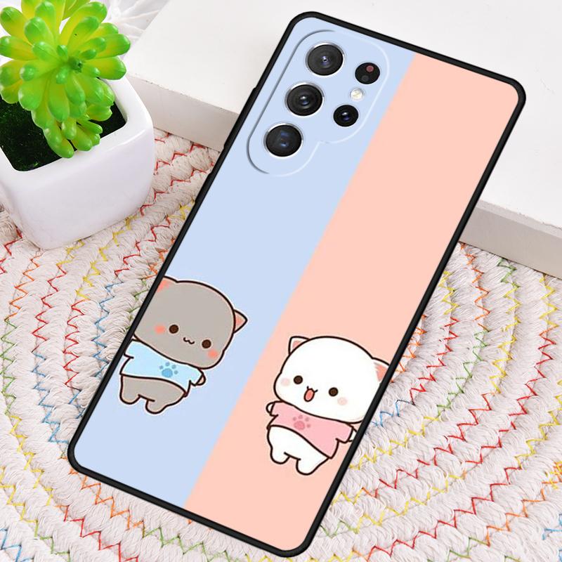 Mochi Peach Cat Silicone Phone Case For Samsung Galaxy note 10 pro S26 S25 S24 S23 S22 S21 Plus S25Ultra Capa Cover