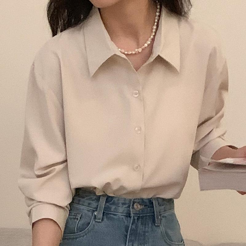 Premium Solid Color Niche Shirt for Women In Spring Autumn Loose Versatile Covering Flesh Slimming Professional Top Blouses & Shirts