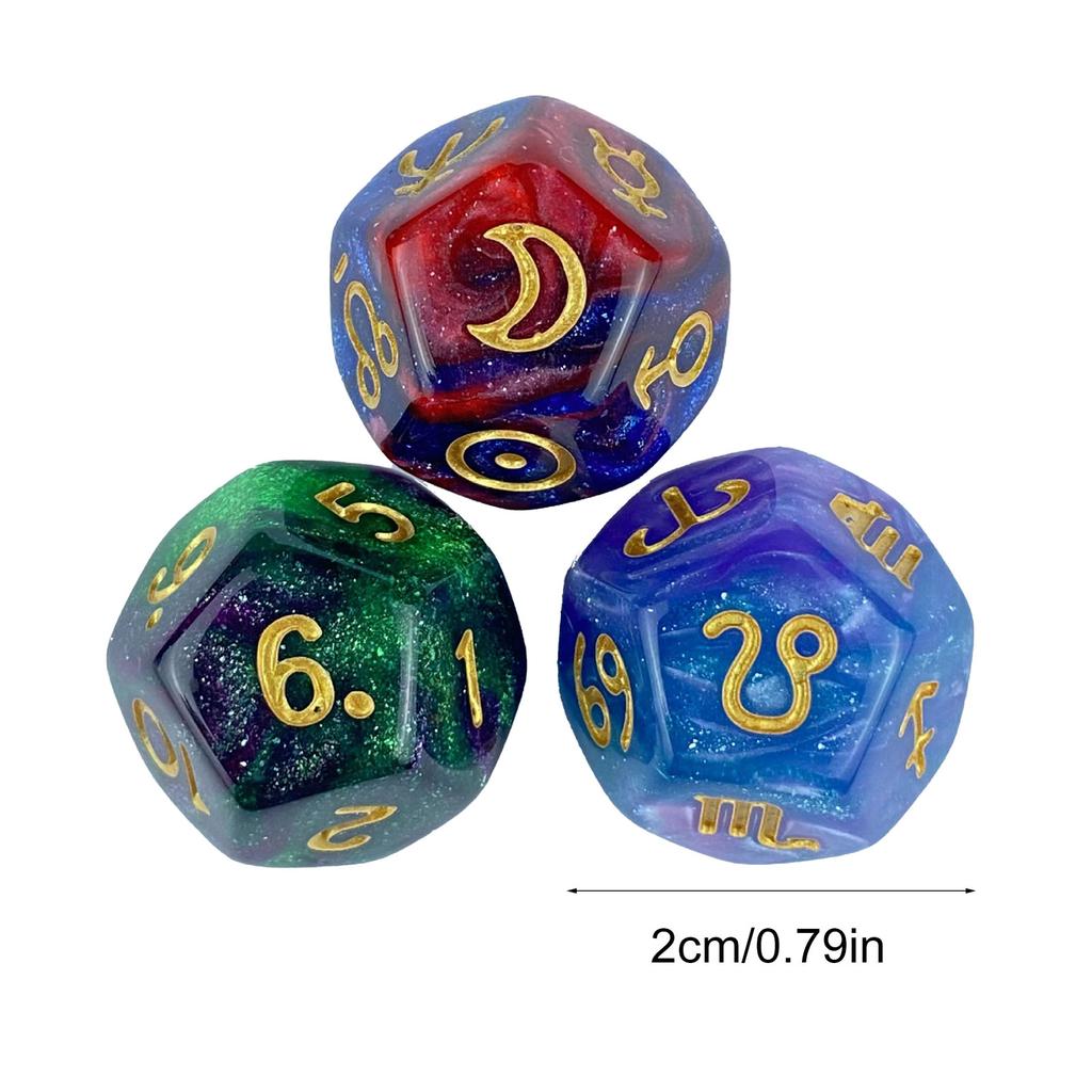3Pcs Acrylic Astrology Dice Signs Planets Numbers 12-Sided Dice Divination Tool Tarot Constellation Dice Easy To Use