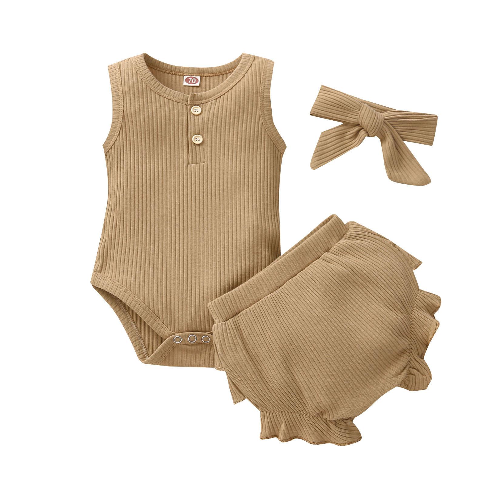 

(SU)Однотонный комбинезон без рукавов для новорожденных девочек, боди + шорты с оборками, наряды 70 хаки