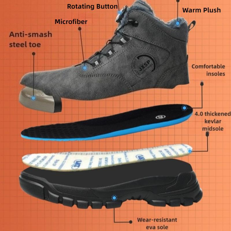 rotating button safety shoes anti smash steel toe work boots industrial construction puncture proof autumn winter work shoes