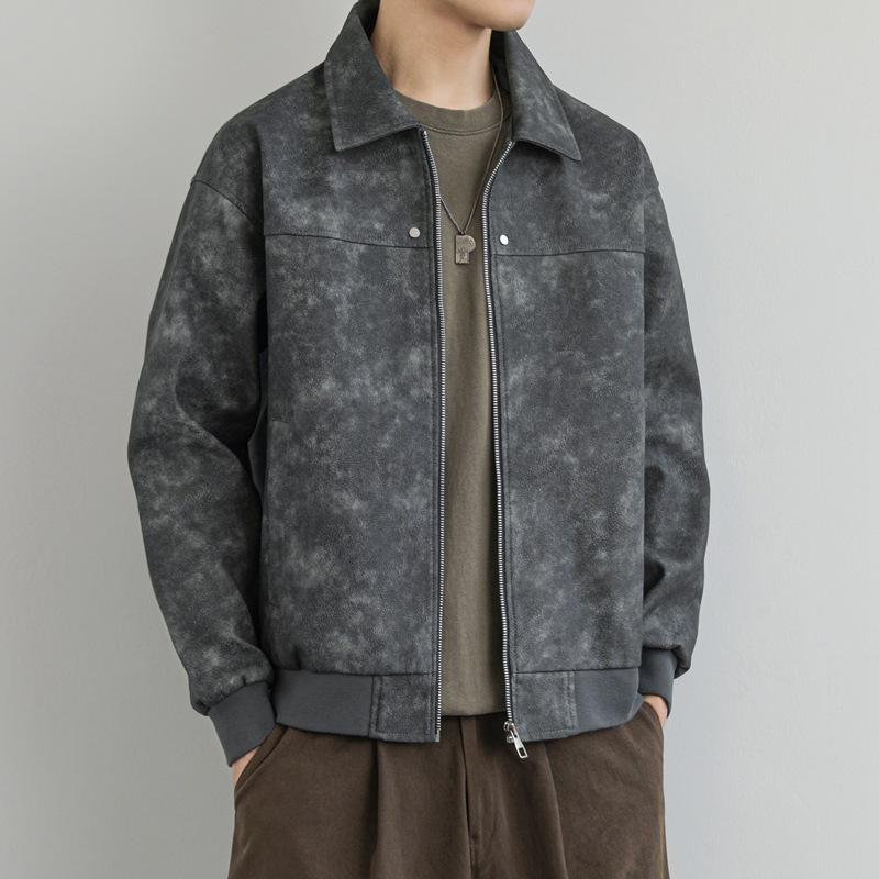 Autumn Men's New Fashionable Casual Leather Jacket Hong Kong Style Lapel Loose PU Leather Jacket