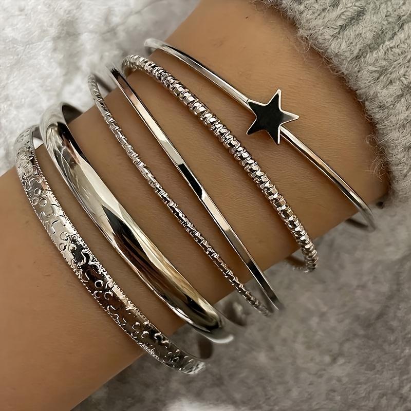 Set of 6 Elegant Star Open Cuff Bangles Trendy