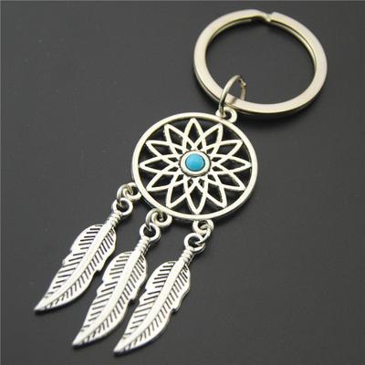 1pc Dreamcatcher Key Chains Flower Round With Feather Pendant Diy Handmade Gift For Women E885/E861 Bag Charm