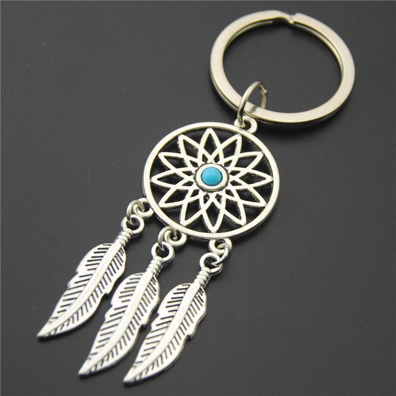 1pc Dreamcatcher Key Chains Flower Round With Feather Pendant Diy Handmade Gift For Women E885/E861 Bag Charm