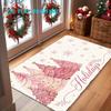 1pc, 2D Flat Printing, Pink Christmas Tree Holiday Doormat, Entrance Hallway Welcome Mat, Non-Slip Machine Washable Easy-to-Clean Polyester Mat, Suita