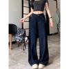 Dark Blue Wide-Leg Women's Jeans: Autumn Winter 2025 Korean Style, Loose, Floor-Length, Versatile.