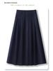 Women's High-Waist Dark Blue Denim Pleated Midi Skirt, 2025 New A-Line Slimming Design