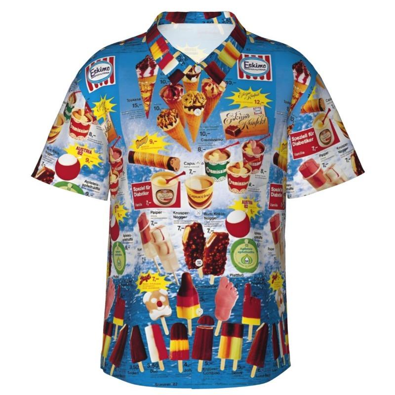 Camicia Hawaiana Vintage da Uomo con Gelato, Abbigliamento da Spiaggia, Vacanze Estive, Retrò, Menu, Poster, Camicie a Bottoni