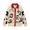 Cardigan en maille bloc de couleur vintage américain Patch chat de dessin animé Boutons brodés Coupe ample Unisexe