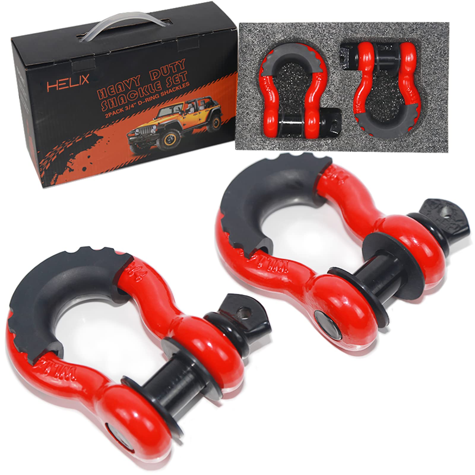 HELIX Towing Shackle 4.75ton Forged Shackle Towing Hook D-Ring Shackle Mount Double Protection High Strength Vehicle [Red/Black] [Set of 2]