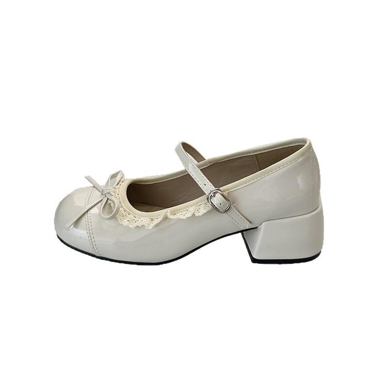 French design lace lace bow Mary Jane shoes women's 2025 new summer skirt light mouth single shoes