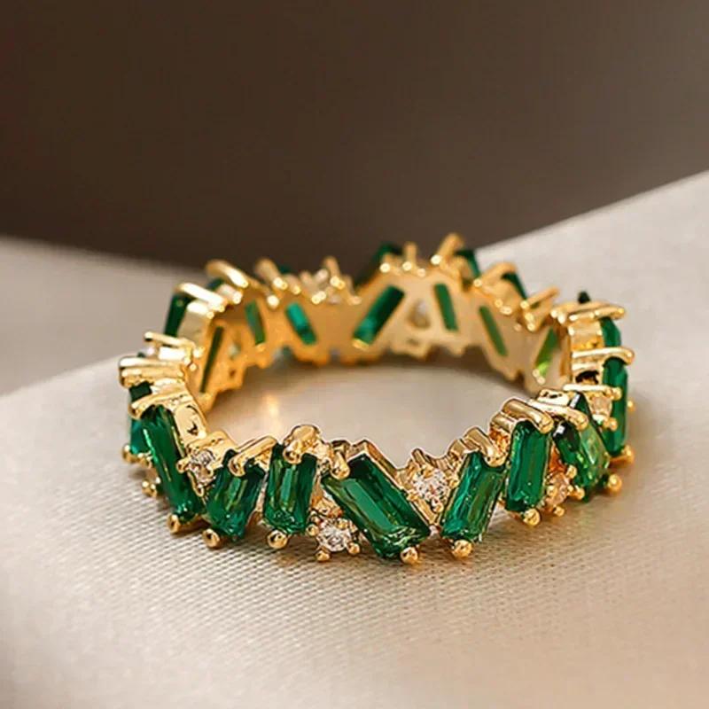 Bright Green Cubic Zirconia Ring Female Engagement Party Jewelry Noble Lady Fashion Wedding Ceremony Accessories Gift