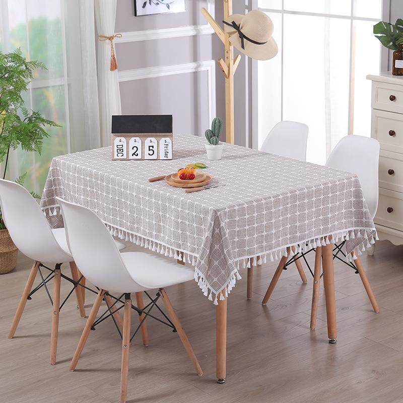 Modern Simple Table Cloth Embroidered Checkered Tablecloth Cotton Linen Fabric Small Fresh Tea Table Rectangular Table Mat