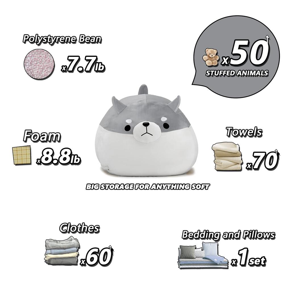 CueBear Plush Toy Storage Futon Storage and Cushion Cover with Shiba Inu Design Storage Bag for Store Futons and Soft Comfortable to the Soothing and