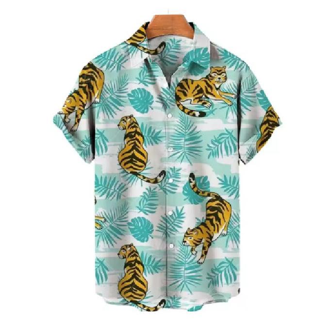 Hawaiian Animal Casual Men's T-Shirt Leopard Tiger Short Sleeve Holiday Party Streetwear Top Shirt