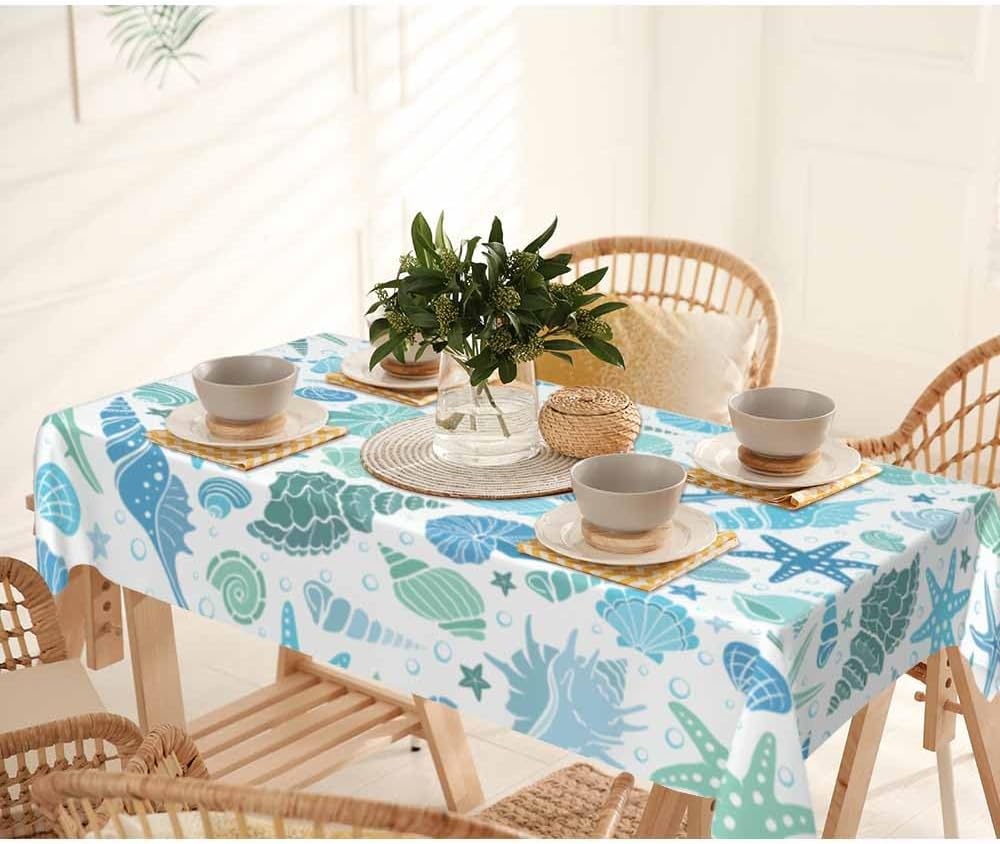 Tavola Rettangolare Impermeabile Estate Oceano Conchiglie Stella Marina Decorazione Festa Cucina Rustica Tavola da Pranzo Decorazione Casa