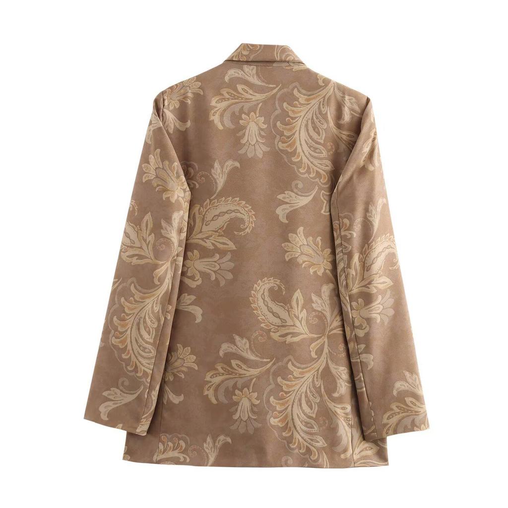 2025 Spring Women's Printed Long-Sleeve Button-Up Turn-Down Collar Casual Suit Jacket