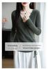 Women's Elegant V-Neck Wool Sweater: Autumn/Winter Fashion Long Sleeve Knitwear with Drawstring.