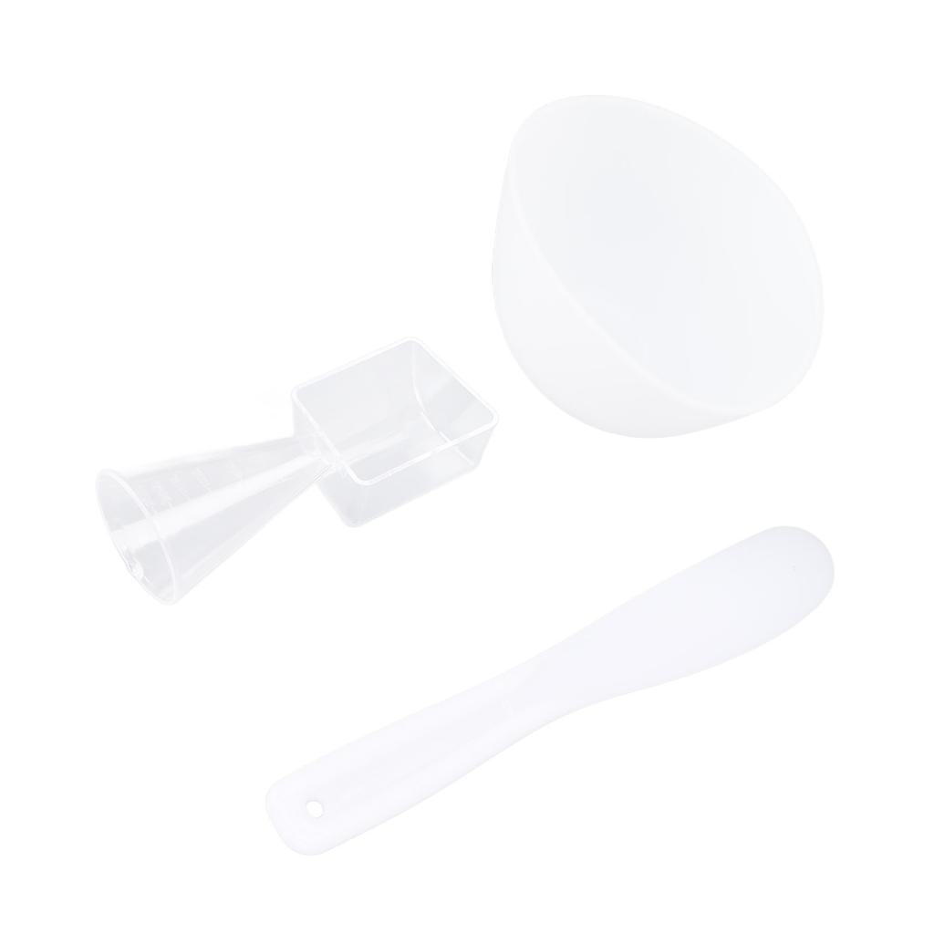 3pcs Face Mask Bowl Spatula Set Measuring Spoon Soft Silicone Washable Reusable Skin Care Clay Mask Applicator White