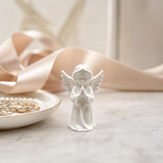 DYS 3D Printed Praying Angel Statue, Elegant Matte White Cherub Figurine with Detailed Wings, Durable Minimalist Ornament for Living Room Decor
