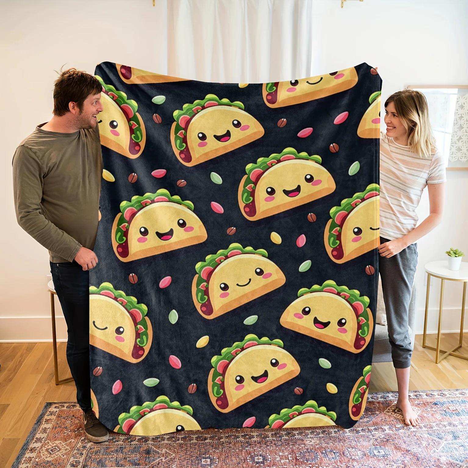 

Cozy Mexican Tortilla Throw Blanket Soft Flannel Fleece with Vibrant Taco Print Dark Green Perfect Gift for Food Lovers All 75x100cm