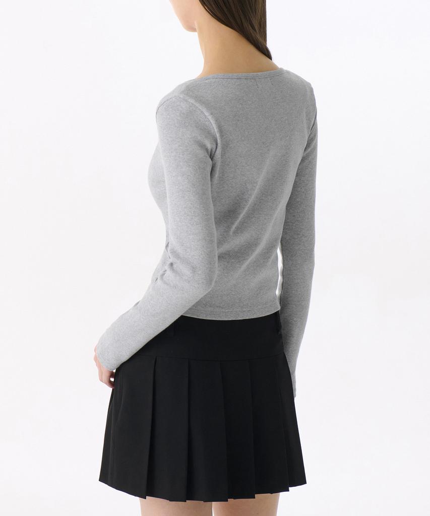 Musinsa Standard Woman Women'S Ribbed Slim Scoop Neck Jersey Cardigan [Melange Grey]
