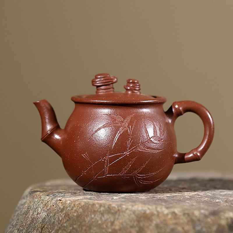 Yixing Handmade Purple Clay Teapot Hand-carved Bamboo Leaf Tea Pot Beauty Tea Infuser Kettle Chinese Zisha Tea Set 140ml
