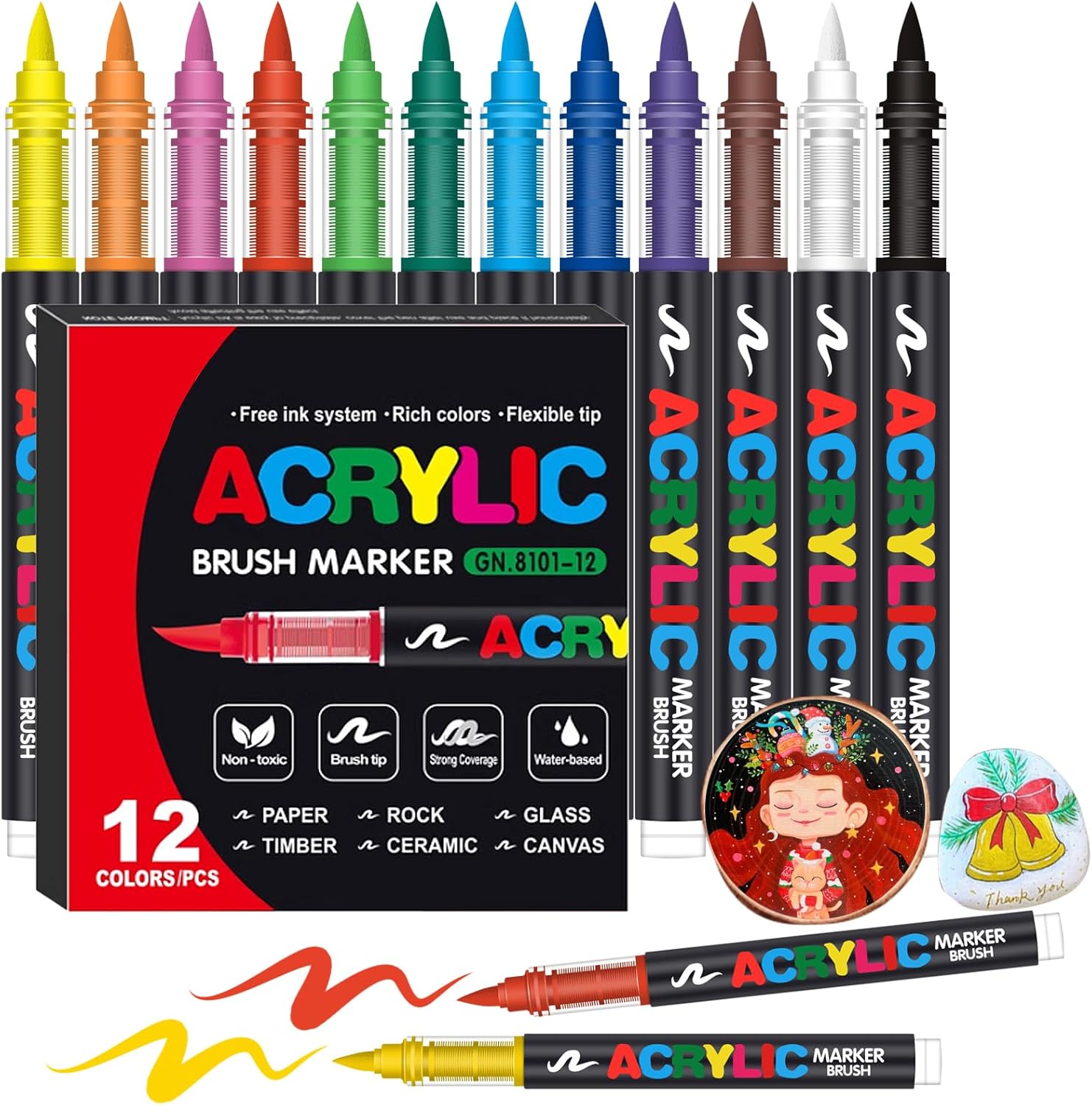

12-288 Colors Acrylic Paint Pens Markers Brush Tip Paint Markers For Rock Painting Wood Canvas Stone Christmas Gift DIY Crafts