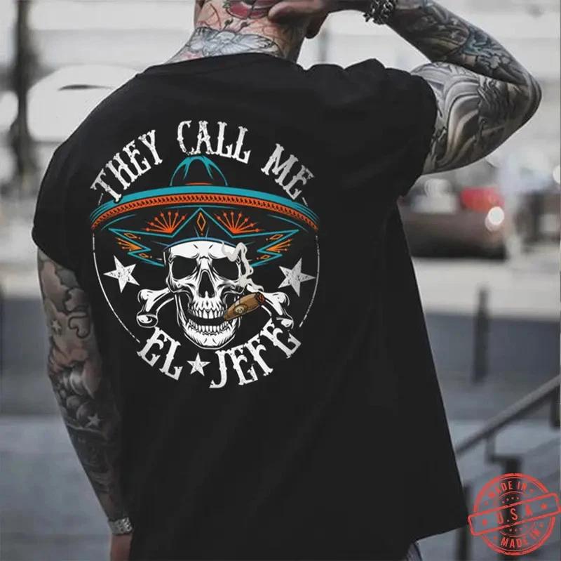 THEY CALL ME EL JEFE Skull Graphic Black Print T-shirt S