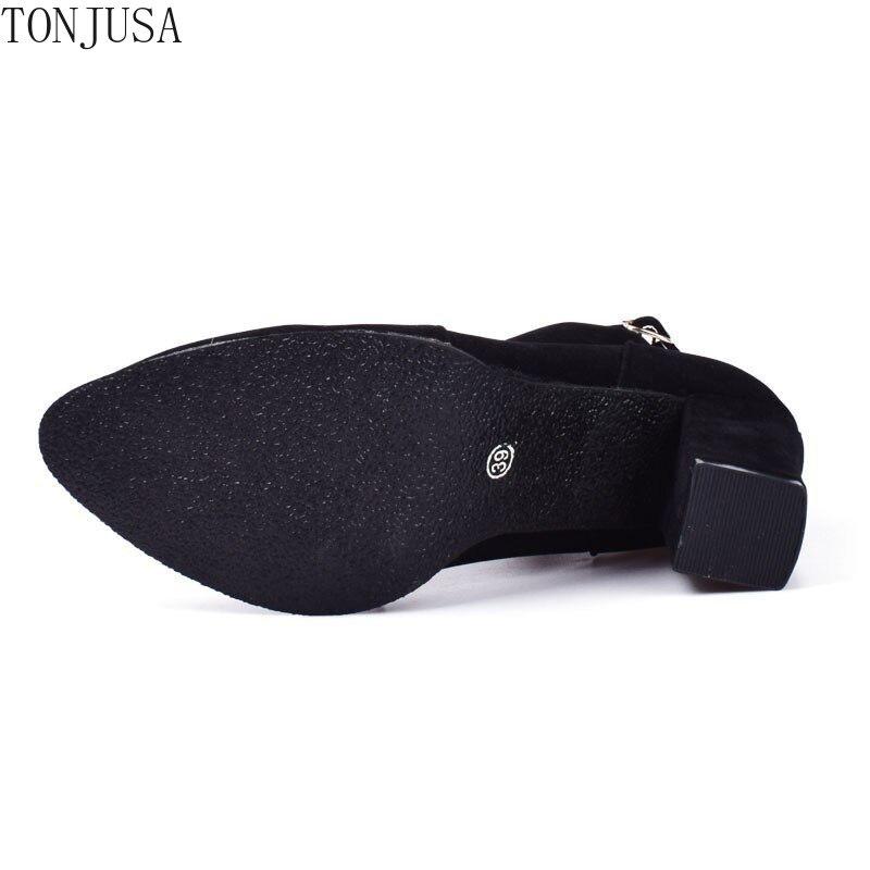 Støvler Høye hæler Ankel Damestøvler Mote Chunky Heel Dame Short Boots Sko Khaki Damesko