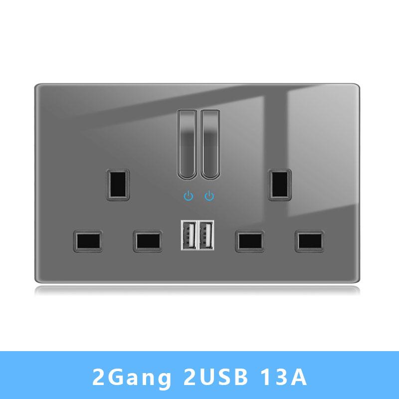 Nástěnný vypínačový panel LED indikátor UK EU FR Univerzální USB Elektrická zásuvka Klavírní klávesy Samoresetovací nástěnné vypínače TV Počítač