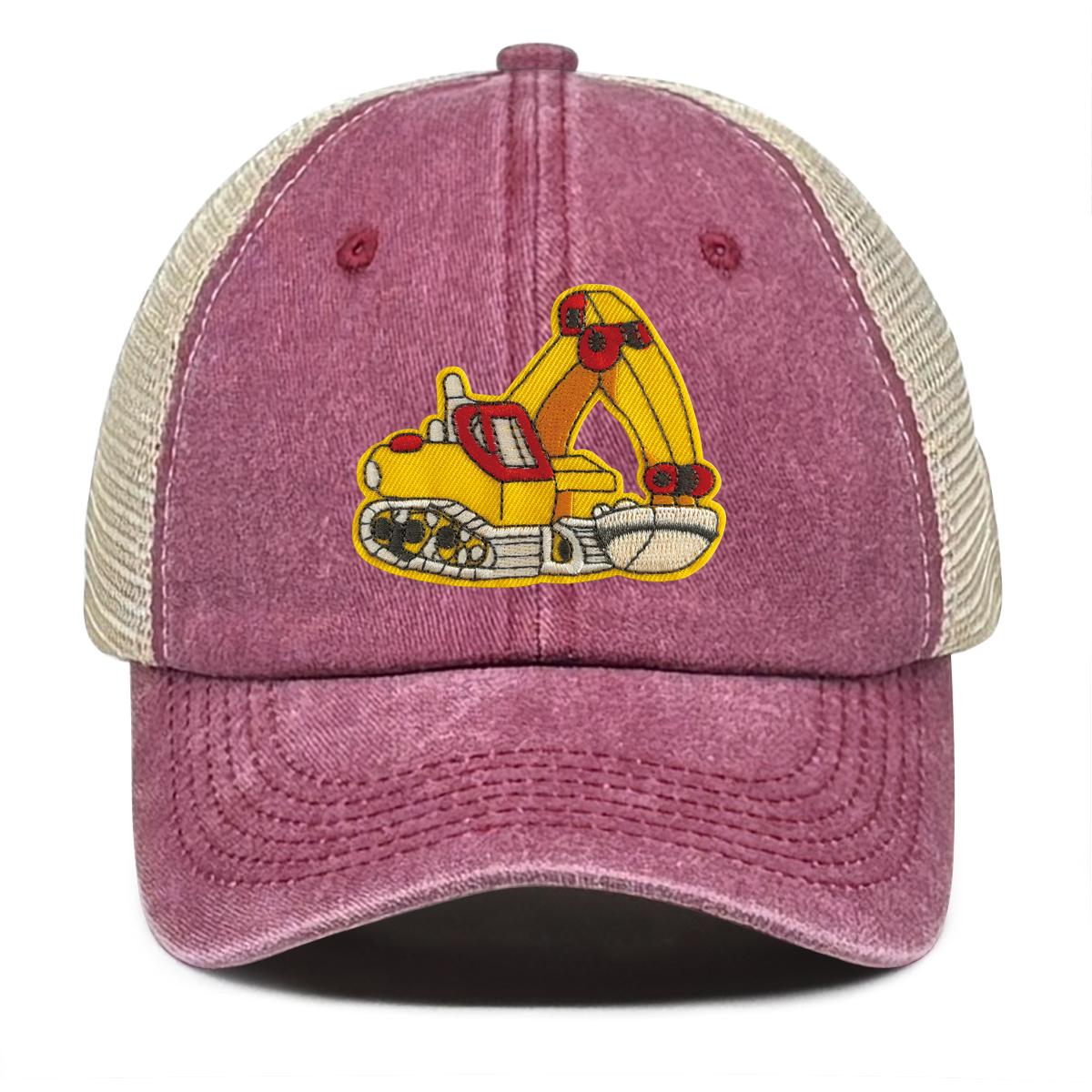 

Cartoon Excavator Embroidery Mesh Cap Snapback Trucker Hat Caps For Man Washed Cotton Unisex Adjustable Mesh Cap вино красного