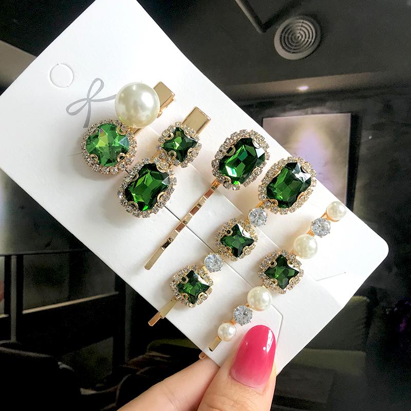 Set Women Hair Clips Jewelry Crystal Hair Accessories For Girls Pearl Geometric Barrettes Pins Christmas Gift