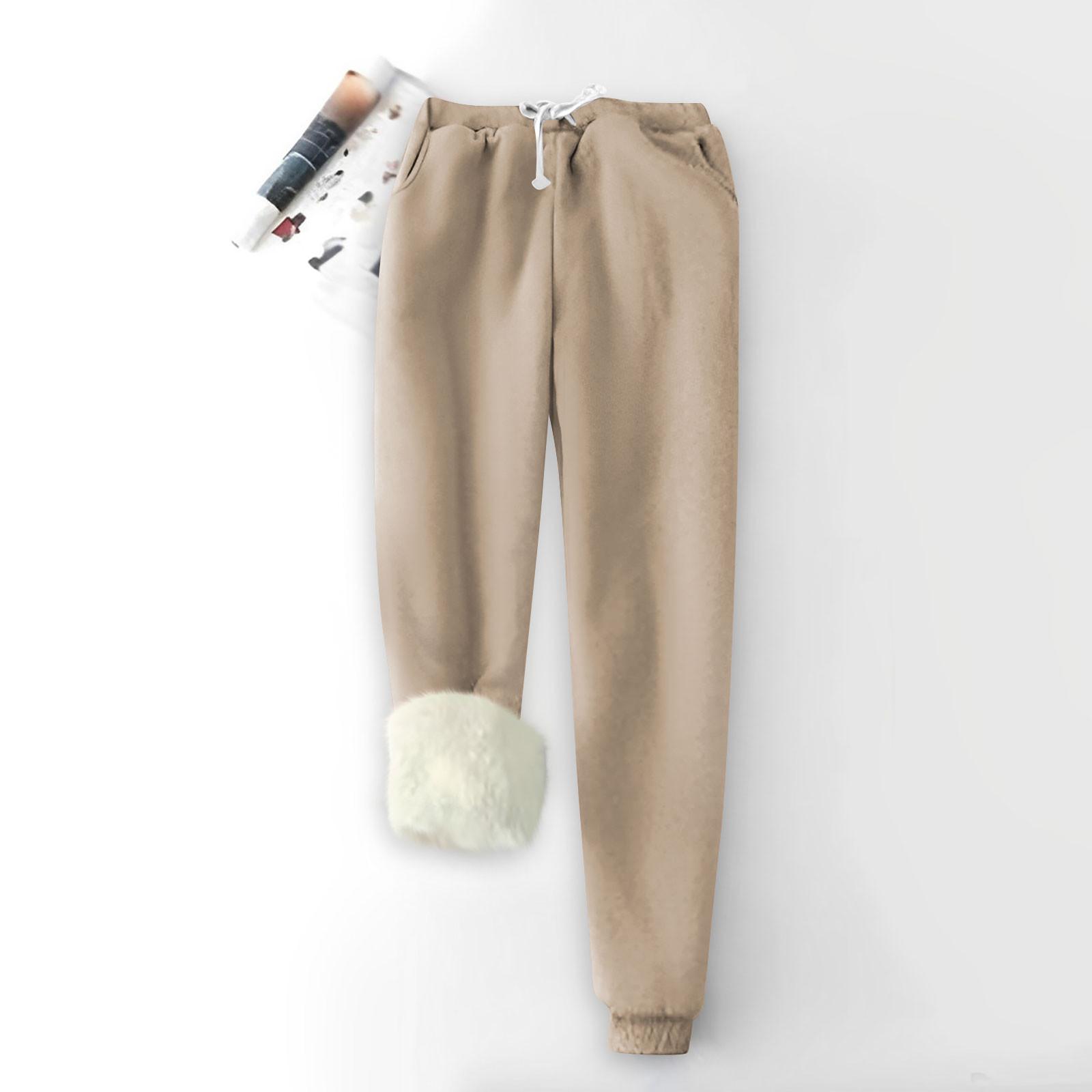 Женские модные однотонные спортивные свободные утолщенные теплые флисовые брюки — фото 4