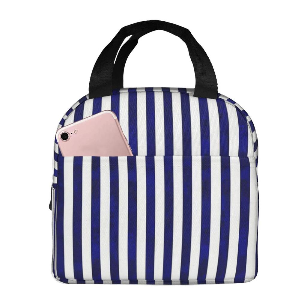 Classic Stripes Navy Blue And White Insulated Lunch Bag for Kids School Cooler Thermal Food Box Tote Lunch Boxes Container