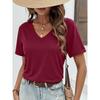 Weiches Baumwoll-T-Shirt mit V-Ausschnitt und kurzen Ärmeln, Atmungsaktives dehnbares Basic-T-Shirt für Damen, Lässiges Sommer-Basic-Oberteil