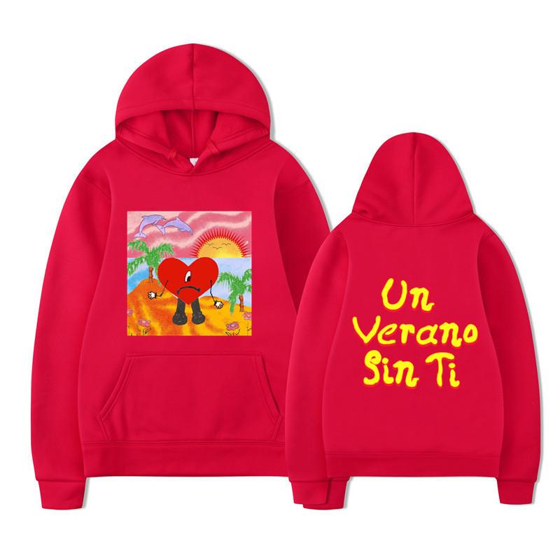 Unisex Black Hoodie Heart Character Tropical Sunset Double Sided Graphic Pullover Sweatshirt Streetwear
