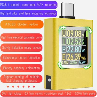 Type-C USB Power Meter Tester DC Voltage Current Meter Color LED Display Amp Volt Voltmeter Ammeter Detector Two-Way Measurement