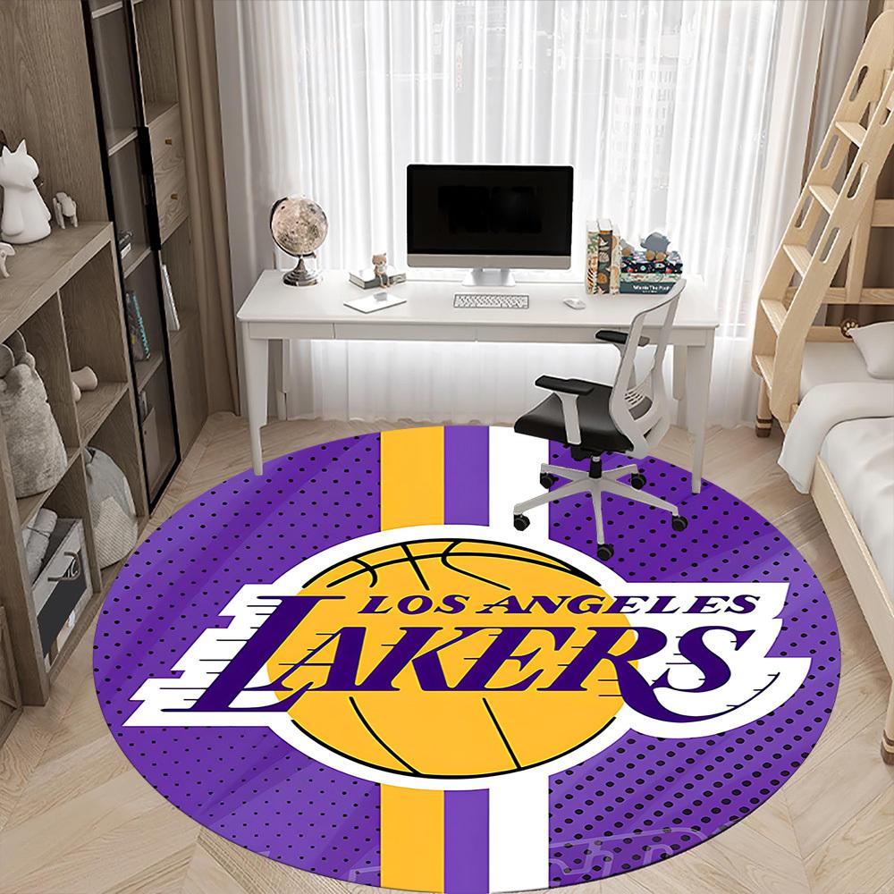 1pz Tappeto Rotondo da Ufficio Basket Lakers, Tappetino da Interno Adatto per Ufficio, Sotto Sedie da Ufficio Camera da Letto Soggiorno Decorazione Casa, Decorazione Stanza