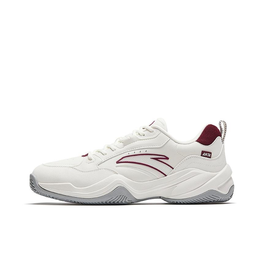 Anta Fashion Versatile Shock Absorbing Wear Resistant Low Top Tennis Shoes Men Sneakers Ivory-White Rose-Red 912543305-4